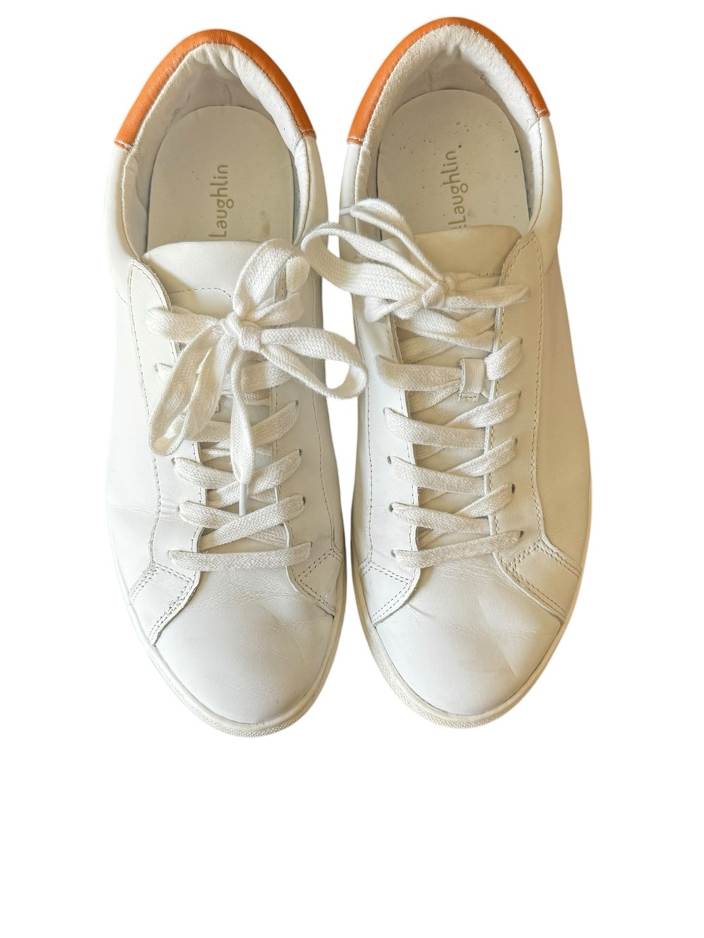 J.McLaughlin - Angelique White Leather Lace-Up Sneakers Tan Accent Sz 9M